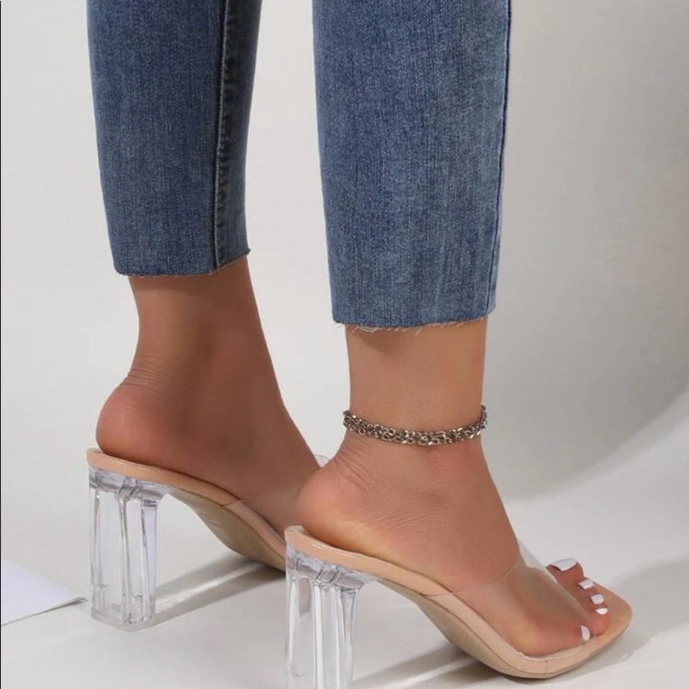 Clear chunky heeled sandal